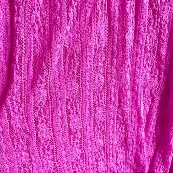 ✨Free People✨Wild Pink A-line Swing Dress V-neck Fuschia Stretch Lace Raw Hem XS - Picture 7 of 10
